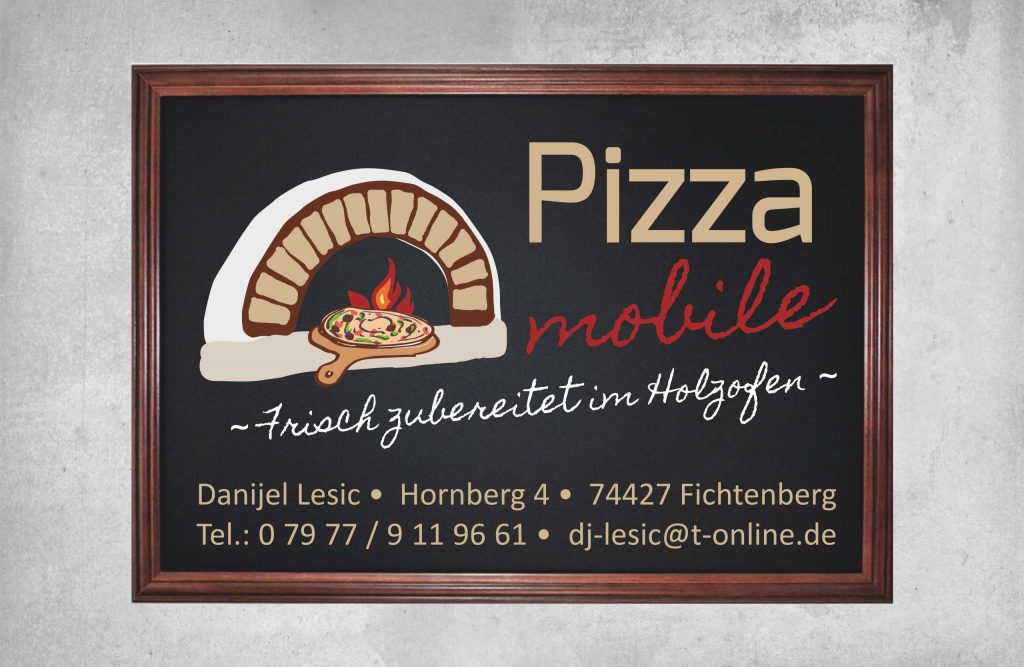 Logodesign Pizza mobile Logo Schild Werbetafel